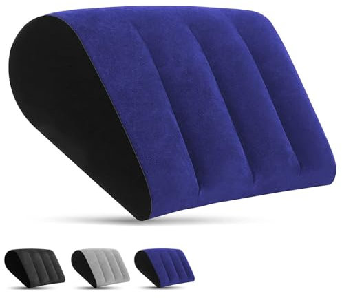 LuxoCare Cojín Cuña Hinchable Ajustable - Almohada Inflable Portátil para Piernas, Rodillas y Apoyo Lumbar en Hogar, Viaje y Senderismo (Azul)