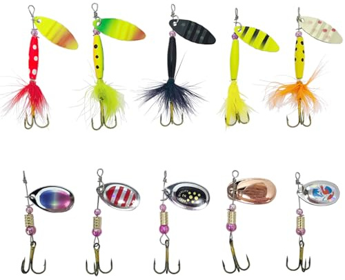 Fishing Spinners Lures C Spoon Sea Trout Salmon Pike Box Perch Flying Set 10 Pack Case Box Bucktail Tackle Feather Tail Bass Carp Pollock Mackerel Spoon Yellow Red Silver Gold