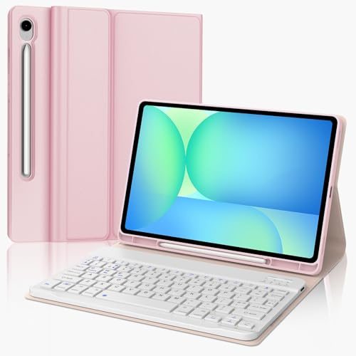 IVEOPPE Keyboard Case for Samsung Galaxy Tab S10 FE/ S9 FE 10.9'', Pink | Detachable Wireless Bluetooth Keyboard for Samsung Galaxy Tab S10 FE, UK Layout, Case with Pencil Holder for Galaxy Tab S9 FE