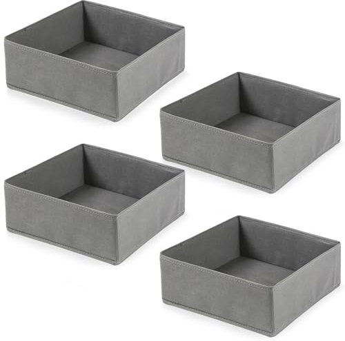 DITK-U 4 Stück Schubladen-Organizer, faltbare Stoff-Trennwände, Kleiderschrank-Aufbewahrungsboxen für Kleidung, Hemden, Hosen, Handtücher, Spielzeug (grau)