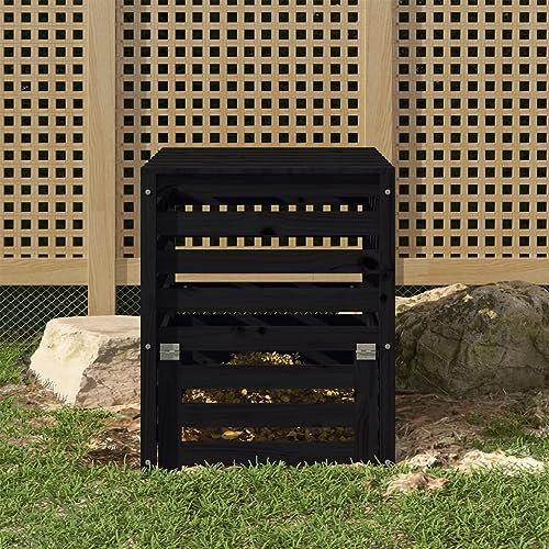 Composteur pour maison et jardin, bois, noir, 63,5 x 63,5 x 77,5 cm