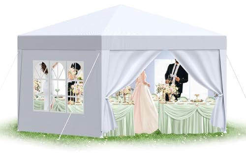 arvioo Pavillon 3x3 m mit 4 Seitenwände Wasserdicht Stabil Winterfest UV-Schutz Partyzelt mit PE-Dach und Stahlrahmen für Outdoor-Events (Weiß)