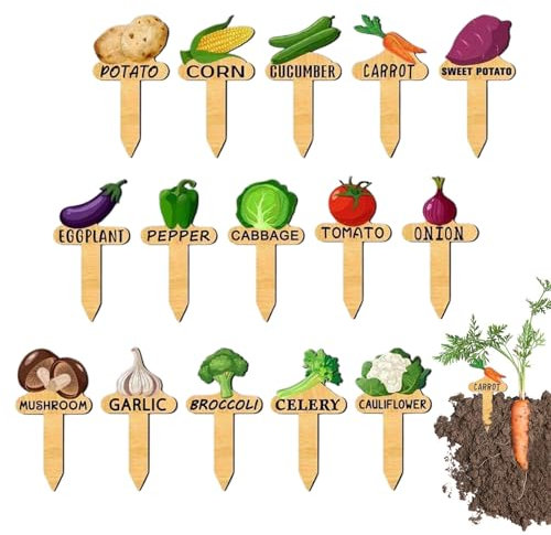 Plant Labels for Seedlings | 15X Wooden Vegetable Name Tags Outdoor - Reusable Greenhouse Nursery Accessories for Seedlings Vegetable Raised Bed