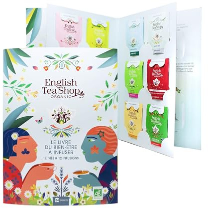 English Tea Shop – Coffret thé et infusions bio - Livre du bien-être à infuser - 24 sachets de thés et tisanes bio - Coffret cadeau bien-être à offrir - Idée cadeau femme
