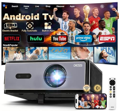 Proyector 4K【Soporte Eléctrico Oculto Ajustable/Apps Oficiales】Dess Smart Proyector 1200 ANSI Full HD 1080P Nativo Auto Focus/Keystone WiFi6 Bluetooth HDR10 Portátil para Cine en Casa/Exterior , C4Pro