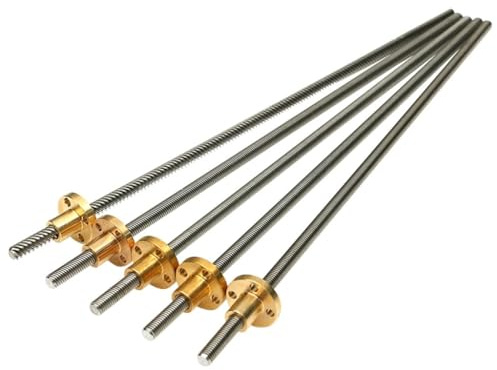 Tuerca de rosca trapezoidal, husillo roscado T6, husillo trapezoidal de acero inoxidable con tuerca de cobre, paso 1 mm/2 mm, paso 1 mm/2 mm/4 mm/6 mm/12 mm, 1 unidad (paso 1 mm Lead 2 mm, 100 mm)