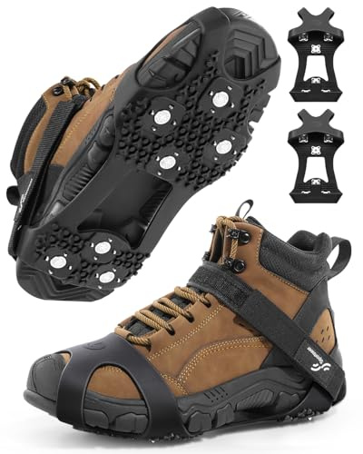 Eiskrallen für Schuhe & Stiefel mit 28 Spikes, rutschfeste EIS- & Schnee-Traktionskrallen, leichte Überzieh-Spikes für Damen & Herren zum Gehen, Gassi gehen & Schneeschaufeln