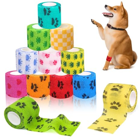 Euablfo 12 Rollen selbstklebender verband hund, Selbstklebender Verband, Kohäsive Bandage, Fixierbinde Selbsthaftend für Haustiere,Cohesive Pet Vet Wrap für Katze, Hund, Pferd Bein Klebeverban