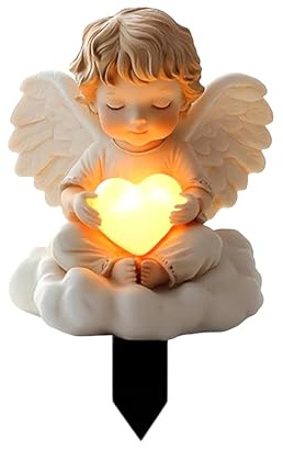CUVZORA Adorno para tumba resistente a la intemperie, diseño de ángel, estatua de jardín, resistente al agua, cementerio y macetas, decoración, bautizo y para mujeres (B)