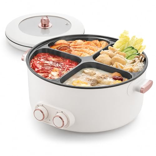Pentola elettrica a 4 scomparti, 2000 W, 6 l, pentola divisa multifunzione con controllo della temperatura indipendente per casa, dormitorio e pasti in famiglia