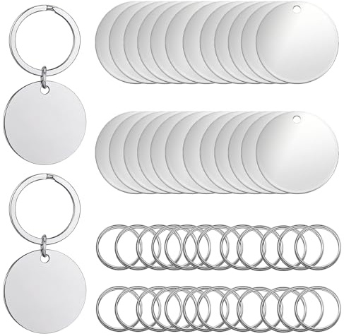 24 Stück Edelstahl Anhängers Blanko Hundemarke Rohling Rund Gravur Schlüsselanhänger Beschriftbar Leere Anhänger Tags Diy Making Kit Rohlinge Edelstahl rohlinge Dog Tags