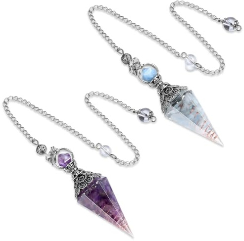 2 Pièces Pendule Divinatoire Pendule D'améthyste Cristaux Naturels Exquis Magnifiques Adaptés À Divination Aux Rituels De Sorcellerie Reiki Équilibre Chakras Et À L'absorption D'Énergie(Violet&Bleu)