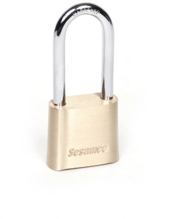 Sesamee K437 4 Dial Bottom Resettable Combination Brass Padlock with 2-1/4-Inch Hardened Steel Shackle and 10000 Potential Combinations