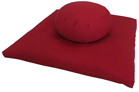 Buckwheat Zafu and Zabuton Meditation Cushion Set (2pc), Red