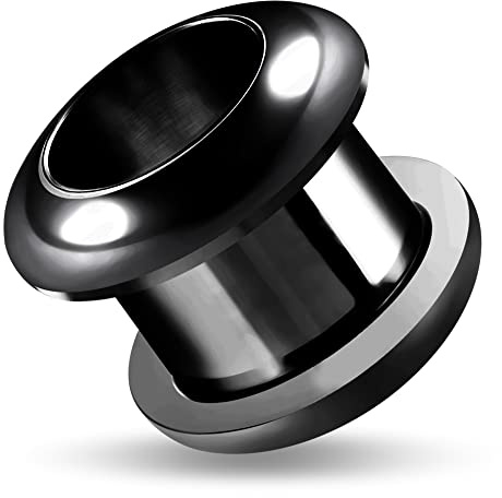 Monster Piercing 4mm Tunnels de Chair arrondis anodisés Noirs - Jauge d'oreille à vis - Bouchons en Acier Chirurgical - Bouchons et Tunnels - Vendus par pièce