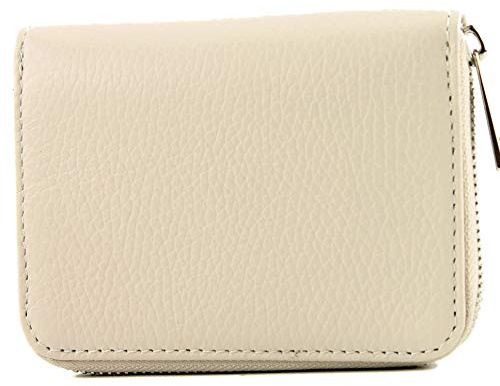 modamoda de - P04 - ital. Damen Portemonnaie Echtleder kurz, Farbe:Cremebeige