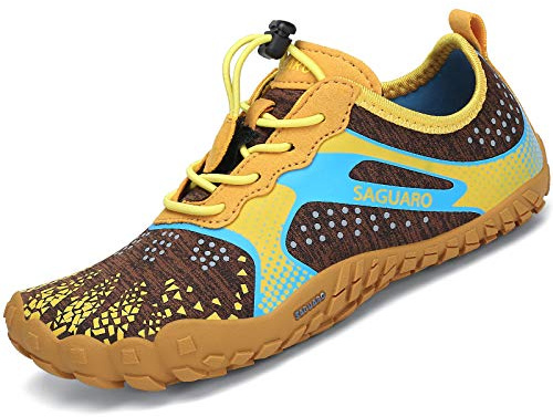 SAGUARO Unisex barn barfotaskor snabbtorkande vandringsskor lätta löparskor storlek 24–36, GUL, 29 EU