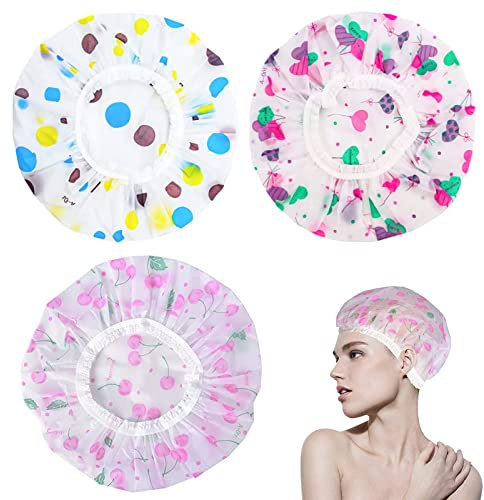 ZSDF 3 Pezzi Cuffia da Doccia, Impermeabile Elastici Riutilizzabili Cuffia Doccia Donna Grande Accessorio Capelli Doccia per Le Donne Ragazze Doccia Spa Soggiorno