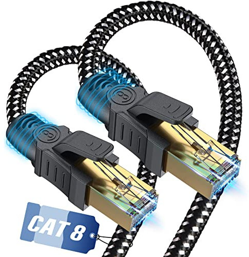 SWECENT Cat 8 LAN Kabel 1.5m, 40Gbps Netzwerkkabel Hochgeschwindigkeits 2000MHz S/FTP Ethernet Kabel POE Gigabit RJ45 Nylon geflochtener Runde Vergoldeter Patchkabel für PS5/4 Router Modem TV