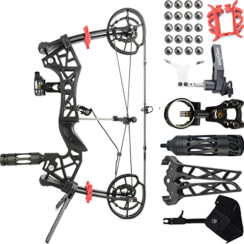 wolfman Bogenschießen Compoundbogen Set 30-60lbs einstellbares Katapult Stahlkugel Dual-Use Jagdbogen CNC-bearbeitete 6061 Aluminiumlegierung Angelbogen und Pfeilset für Erwachsene (Typ B)