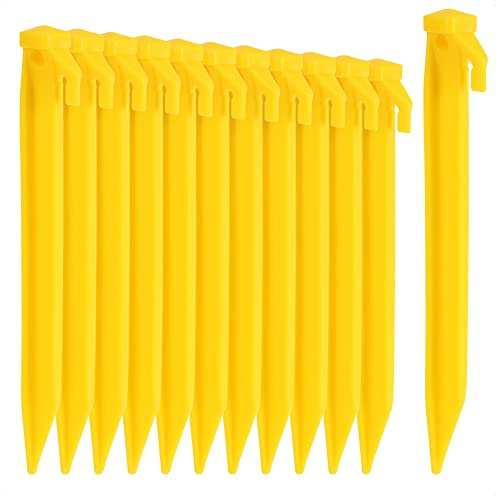 com-four® 12x picchetti per Tenda in plastica, ancoraggi a Terra | giardino - spiaggia - picchetti con foro per estrattore pioli - ancoraggi a terra gialli - 22 cm