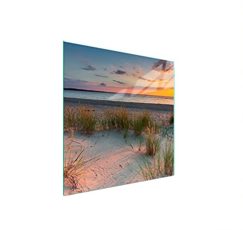 DarHaus Plaque de recouvrement, 50 x 52 cm, en verre, pour cuisinières électrique, à induction, convient comme décoration, protection anti-éclaboussures ou planche à découper, Plage Soleil