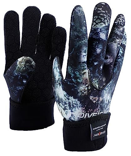DIVESTAR Diving Neoprene Gloves for Men Women,3MM Camouflage Wetsuit Gloves Scuba Beach Gloves for Snorkeling Swimming Kayaking Sailing Canoeing Water Sports(L,Camo-3mm)