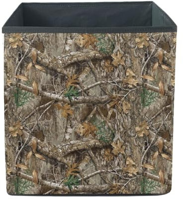 Wanyint Contenedores de almacenamiento transparentes con estampado de ramas de gran capacidad, cestas fuertes, cajas de almacenamiento plegables resistentes de 13 x 13 pulgadas, cubos plegables para