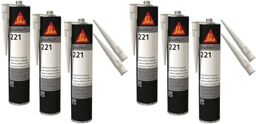 Sikaflex-221 witterungsbeständiger Haftstarker Dichtstoff, 300ml, Schwarz, 3 Set mit 5 Düsenspitzen (Packung mit 2)