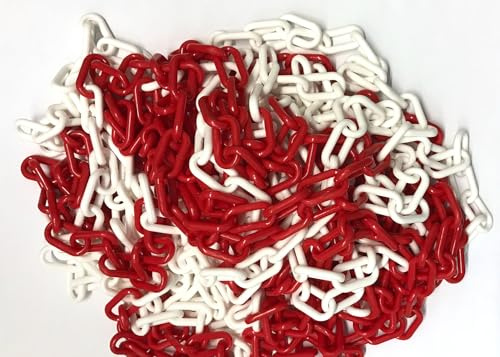Absperrkette Warnkette Kunststoffkette 6 mm rot weiß 10m/20m/30m/40m/50m (50, Meter lang)