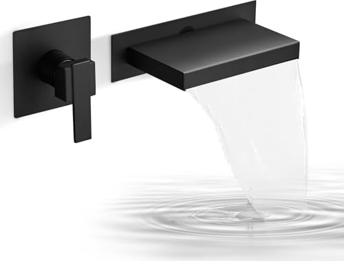 Homevacious Wall Mount Bathtub Faucet with Waterfall Tub Spout Single Lever Waterfall Bathtub Faucet with Rough in Valve Solid Brass Matte Black