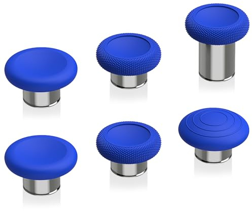 eXtremeRate 6 in 1 Magnetic Metall Thumbsticks Austauschbare Joysticks Analogsticks Kappen Tasten Set für Xbox Elite Series 2 & Series 2-Core Controller-Blau&Silber