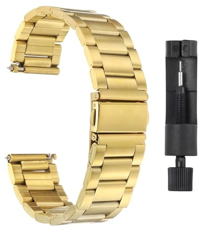 QUARKZMAN Acero Inoxidable Reloj Correas 20 Mm Mariposa Cierre Con Chapado En Metal Liberación Rápida Cadena Sólida De Acero Con Adaptador Para Reloj Inteligente Tono Dorado