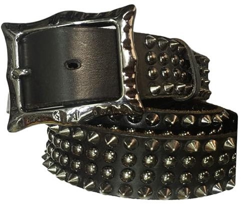 AGUTALITHIC Herren & Damen Nietengürtel Im Vintage Spitznieten Handgemachter Design Gürtel Punk Rock Nieten Ledergürtel Echtleder Rindsleder Jeansgürtel(125cm/49, Black)