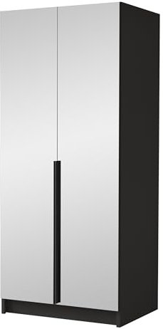 Mirjan24 Kleiderschrank mit Spiegeltüren, Einlegeböden und Kleiderstange Borton III, Vielseitiger Drehtürenschrank, Elegantes klein 2-türig Kleiderschrank (Schwarz)