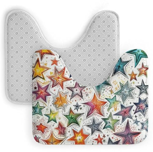 JEKYQ U-förmige Bodenmatte, Badezimmerteppich, Badematte, Sterne in vielen Farben, Badteppich, U-förmiger Toilettensitz-Matte für Badezimmer, Heimdekoration, rutschfest, U-Badezimmerteppich, Matten