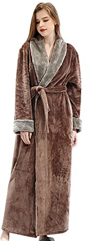 Flanell-Bademantel für Damen, langer Morgenmantel für Damen, Winter-Bademantel, Fleece-Schlafanzug mit Taschen und Gürtel, warmer Bademantel, Flanell-Pyjama, bequem, Loungewear, einfarbig,
