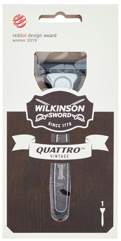 Wilkinson Sword Quattro Vintage Edition - Maquinilla De Afeitar De 4 Hojas De Titanio + Hoja De Precisión Extra, Cuchillas Con Banda Lubricante Protectora