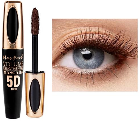 Brun mascara, 5D silkesfiber ögonfrans volym med mjuk borste, franssensorisk volym, långvarig vattentät, ingen fläckar med falsk ögonfranseffekt (svart rör-brun)