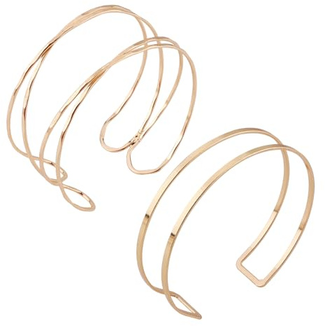 Mikovivi 2pcs Gold Arm Cuffs, Arm Cuff Upper Arm Bracelet Gold Cuff Arm Cuff Upper Arm Bracelet Sets Stackable Geometric Jewelry Gold Arm Band Upper Arm Cuff for Women Men