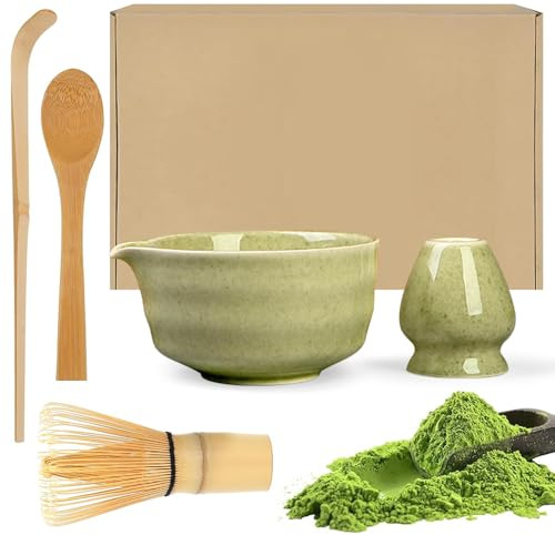 Dhqkqg Matcha Set, Juego de 5 Escobas Matcha, Juego de Té Matcha, Juego de Kit Matcha, Accesorio de Ceremonia de Matcha, Batidor Matcha con Cucharas Matcha, Juego de Té Matcha (Color Matcha)