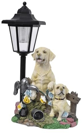 Statue de jardin pour chien avec lumière, sculpture de chien d'extérieur,Décoration de jardin avec lanterne solaire | Figurine de collection, décoration animale pour balcon, patio, ornement de cour