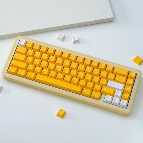 136 Keys Doubleshot Keycaps Cherry Profile Yellow Keycap Set | Fit for 61/64/87/104/108 Cherry Mx Switches Mechanical Keyboard