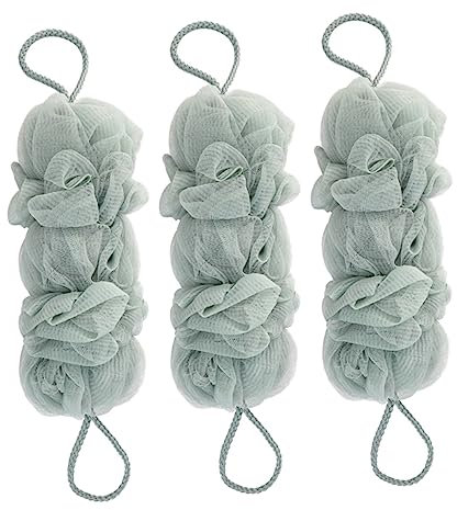 minkissy 3pcs Blue Back Scrubber Bath Loofahs Long Shower Pouf Body Washers Exfoliating Back Washer for Shower Bathroom Use