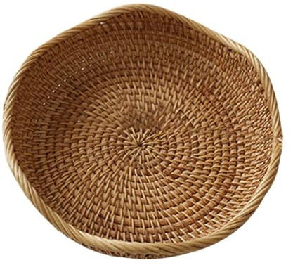 LOVIVER Rattan Basket Woven Snack Storage Food Serving Basket Storage Tray Woven Bowl for Breakfast Vegetables Bread Hotel Restaurant, S