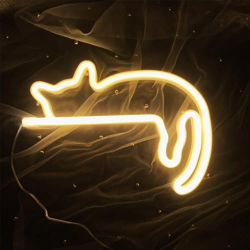 Cat Neon Sign- Cat Themed LED Wall Sign for Youth Room Game Room Dormitory Party Classroom Gift for Children Bedroom Office (5V,13 * 11.81 Inch, Easy Hanging)