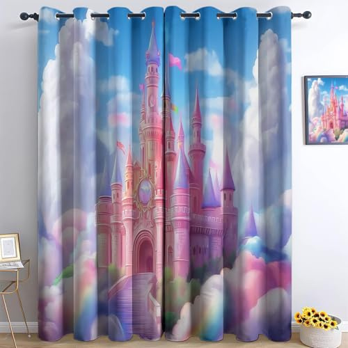 XCQHZYQ Tende Oscuranti per Interni Dream Castle, 70x160 cm (LxA) 2 Pezzi Termica Isolante Poliestere Tenda della Finestra per Soggiorno Camera da Letto Cucina Cameretta Bambina
