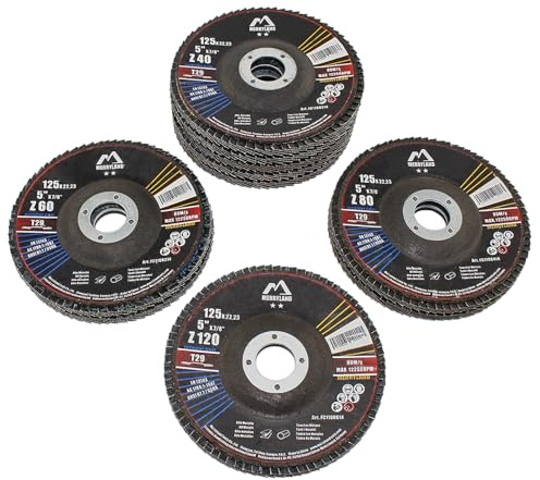 Merryland 10 Pz Misto Dischi Lamellari 125 mm Grana 40 60 80 120 T29 | 125mm Smerigliatrice Angolare, Ferro Metallo, Disco Lamellare, Acciaio Dischi Abrasivi, Craft-Line FC1107014-10