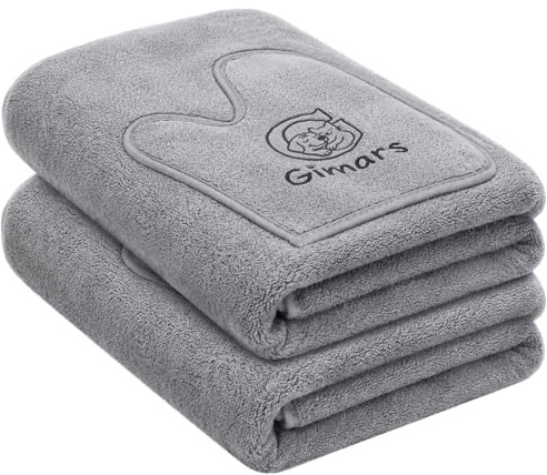 Gimars Pack 2 Toallas Perro Gruesas con Bolsillos para Manos, Super Absorbente, Toallas Microfibra, Toallas Suaves para Mascotas, 50 x 90 cm, Fácil de Agarrar