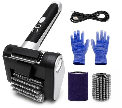 WHATOOK Brosse Barbecue Électrique, 3 Vitesses, LED, 4000 mAh, USB-C | Nettoyage sans fil à 3 vitesses, LED intégrée, batterie 4000 mAh et têtes interchangeables pour grilles refroidies.